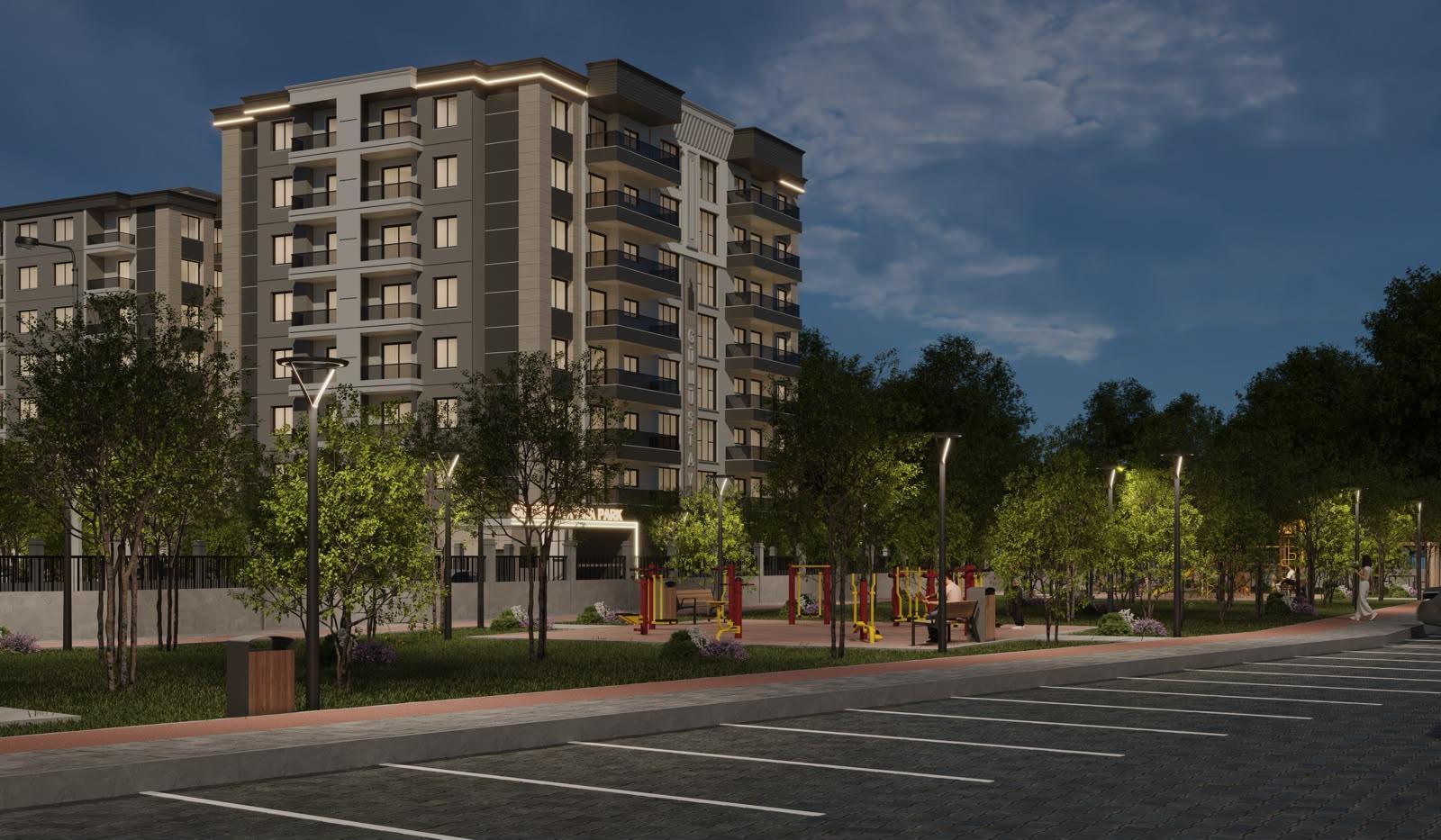 Pera Park site içi park ve spor alanı gece görünümü